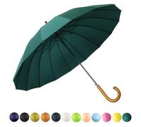 SoulRain Parapluie à 16 baleines de 121,9 cm, ouverture automatique, couleur unie, tendance et simple, poignée en bois classique, coupe-vent, incassable (Green)
