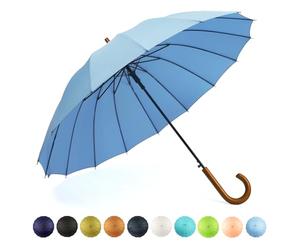 SoulRain Parapluie à 16 baleines de 121,9 cm, ouverture automatique, couleur unie, tendance et simple, poignée en bois classique, coupe-vent, incassable (Sora)