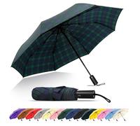 SoulRain Parapluie de voyage - Parapluie coupe-vent et compact pour la pluie - Grand parapluie pliable automatique parfait - Idéal pour voiture, golf et compagnon de voyage (Plaid Blue)