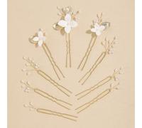 Soulshow Lot de 9 épingles à cheveux en forme de feuille d'or pour femme - Fabriquées à la main - Résistantes - Sans déformation - Argile polymère - Fleur blanche - Accessoires pour cheveux de mariage