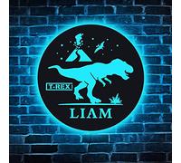 SOULSIS Nom personnalisé Dinosaure Coloré Applique Murale Personnalisé T-REX Dinosaure Veilleuse Dinosaure Nom Lampe En Bois pour Enfants Cadeau D'anniversaire Personnalisé