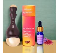 Soulvinee Kansa Baguette de massage manuelle pour le corps, le visage et les pieds avec poignée en bois pour la détoxification et la relaxation profonde (2 en 1) (naturel) avec huile de Kumkumadi
