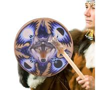 Sound Healer Shaman Drum Tambour à main de 9 pouces, design avec motif de loup, instrument de musique spirituelle avec fonction de réflexion méditative | Tambour pratique pour cérémonie, méditation Ri