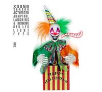 WIDMANN MILANO PARTY FASHION W 10997 - Clown sautant et Rieur dans Une boîte, avec Yeux LED Rouges Lumineux et Musique de Cirque, activé par capteur sonore, 37 cm, décoration Halloween, fête à thème