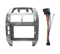 Sound-way - Cadre d'installation for autoradio simple DIN, kit de cadre central for tableau de bord, compatible avec VW Polo 2004-2011, façade de montage, sortie d'air latérale .(Silver and cable)