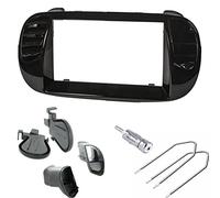 Sound Way Kit de montage Autoradio, Masque 2 DIN, embouts de montage, clés de démontage Adaptateur Antenne compatible avec Fiat 500 (2007-2015), Noir brillant