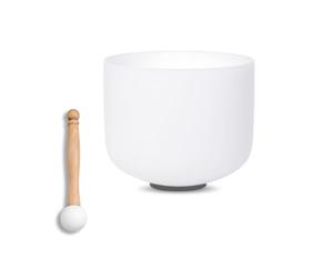SOUNDELLO Bol chantant en cristal de quartz blanc de 20,3 cm, note Ré, chakra sacré, pour la guérison, la pleine conscience, la méditation, le yoga, les bains sonores, avec maillet en caoutchouc et
