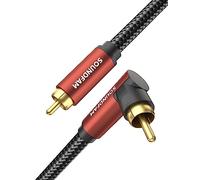 SOUNDFAM 1M Câble RCA 90 Degrés Câble Subwoofer Angle Droit Câble Caisson de Basse Câble Coaxial Audio Numérique avec Connecteurs Plaqués Or 24K, Double Blindage pour Soundbar, TV