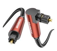 SOUNDFAM Câble Optique Audio - 2M - Câble Audio Optique 90 Degrés avec Prise Toslink Angle Droit 360° pour Barre de Son, TV, Sony, LG, PS4, Sonos, Xbox