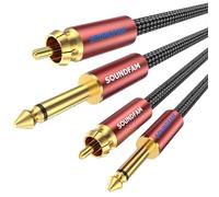 SOUNDFAM Câble RCA vers 6.3mm Jack, 3m, Rouge | 2 RCA Mâle vers 2 Jack 1/4'' Mâle Câble Audio Stéréo Plaqué Or Double Blindage