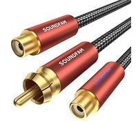 SOUNDFAM RCA Splitter 1 Female to 2 Male Y Adapter Premium Subwoofer Splitter Cable - Wine Red Series