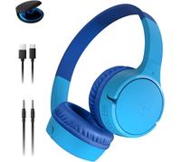 Soundform Mini Casque Audio Sans Fil Pour Enfants Avec Micro Intégré (Circum-Aural, Autonomie De 30 H, Pour Apprentissage, Voyages, Autocollants Amusants, Pour Iphone, Ipad, Galaxy) - Bleu