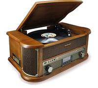 Soundmaster NR566BR Chaîne Hi-FI Nostalgie 7 en 1 Platine Vinyle Audio Technica Cellule magnétique | Radio numérique Dab+ | CD-MP3 | USB | Cassette | Bluetooth | Fonction de numérisation | égaliseur