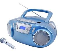 Soundmaster SCD5800BL Radio-Lecteur CD FM FM, USB, Cassette, Radiocassette avec Microphone LED Karaoke Bleu