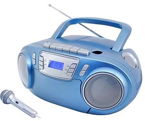 Soundmaster SCD5800BL Radio-Lecteur CD FM FM, USB, Cassette, Radiocassette avec Microphone LED Karaoke Bleu