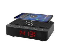 Soundmaster UR124SW Radio-réveil avec station de charge sans fil, chargeur sans fil pour iPhone/Samsung Galaxy, écran LED, variateur à 4 niveaux, 2 alarmes, radio réveil sans tic-tac