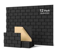 Soundsbay Lot de 12 panneaux acoustiques autocollants muraux rectangulaires - Type de brique - Pour traitement acoustique et décoration murale - 30 x 40 x 0,9 cm - Noir