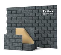 Soundsbay Lot de 12 panneaux acoustiques autocollants muraux rectangulaires - Type de brique - Pour traitement acoustique et décoration murale - 30 x 40 x 0,9 cm - Gris Foncé