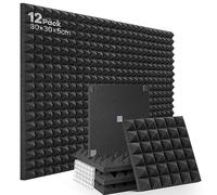 Soundsbay Mousse Acoustique avec 60 Autocollants Noir 12 Pack 30×30×5cm | Panneau Acoustique, Anti-bruit, Isolation Phonique, Haute Densité, pour Studio, Bureau, Podcast