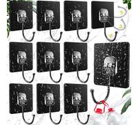 SoundZero 10 Pièces Cochet Adhésif Mural, Crochets Adhésifs en Acier Inoxydable, Crochets Muraux Autocollants Noirs, Crochets Adhesifs Muraux de Cuisine, Crochets Muraux Autocollants