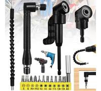SoundZero 16 Pièces Adaptateur d'Angle pour Visseuse, 105° Renvoi d'Angle de Qualité en Acier, Kit d'Extension d'Angle Perceuse, Foret à angle droit et kit, Pour la construction et la réparation autom
