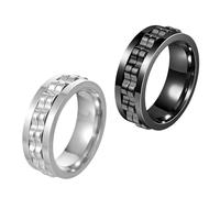 SoundZero 2 Pièces Bague anti stress homme, Bagues pour homme, Anneau de bague de bande rotatif, Bague agité pour les adultes, Anneau anti-stress rotatif, Fidget Ring Adults (Noir, argent)