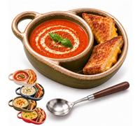 Soup and Sandwich Bowls Combo, Ceramic Soup Bowls with Bread Holder (Green) | Soup Bowl with Side Compartment, Soup and Salad Plate Combo for Breakfast Cookies Bread Fruits, Microwave & Dishwasher Safe
