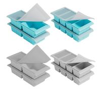 Soup Freezer Tray - Silicone Containers | 31x13.5x6.3cm 4 Grid Storage with Lid Features, Gray Silicone with Easy Grip, Kitchen Freezer Organizer for Baking, Meal Prep Food