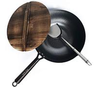 Souped Up Recipes Wok en acier au carbone pour cuisinières électriques, à induction et à gaz (couvercle, spatule et guide d'utilisation vidéo (français non garanti) inclus)
