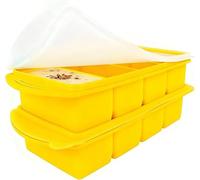 Souper Cubes Lot de 2 moules de congélation en silicone avec couvercle, 4 trous, plateau de congélation en silicone, 250 ml, grand bac à glaçons pour soupe, bouillon, sauce (jaune-A)