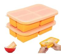 Souper Cubes Lot de 2 moules de congélation en silicone avec couvercle, 4 trous, plateau de congélation en silicone, 250 ml, grand bac à glaçons pour soupe, bouillon, sauce (jaune)