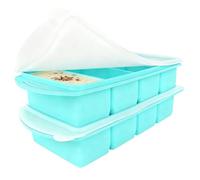 Souper Cubes Lot de 2 moules de congélation en silicone avec couvercle, 4 trous, plateau de congélation en silicone, 250 ml, grand bac à glaçons pour soupe, bouillon, sauce (vert froid)