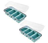 Souper Cubes Lot de 2 moules de congélation en silicone avec couvercle Bleu Plateau de congélation pour soupe bouillon sauce Grand bac à glaçons empilable sans BPA