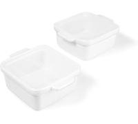 Souper Cubes Lot de 2 petits plats de cuisson en céramique avec couvercle en silicone, parfaits pour réchauffer des portions individuelles dans le four, la friteuse à air ou le micro-ondes - Blanc