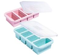Souper Cubes Lot de 2 plateaux de congélation en silicone pour 1 tasse avec couvercle - Récipient facile à préparer et solution de rangement de cuisine - Moules en silicone pour la soupe et le