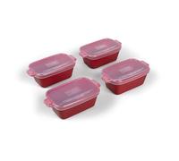 Souper Cubes Lot de 4 petits plats de cuisson en céramique avec couvercles en silicone, parfaits pour réchauffer des portions individuelles, canneberge 12,7 x 7,6 cm