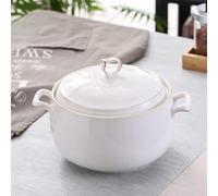 Soupière en céramique Grande capacité de 3 L Double poignée Porcelaine Blanc Bordure dorée Passe au micro-ondes et lave-vaisselle (type 2)