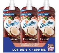 SOUPLINE - Adoucissant Concentré Ultra Emotion - Noix de Coco & Fleurs Blanches - Lot de 6 x 1,8L