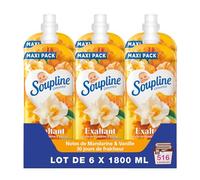 SOUPLINE - Adoucissant Concentré Ultra Emotion - Parfum jusqu'à 30 jours - Testé dermatologiquement - Vanille & Mandarine - Lot de 6 x 1,8L