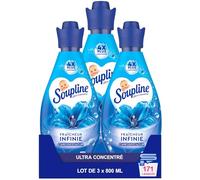 SOUPLINE - Adoucissant Fraîcheur Infinie Caresse d'Azur -3 X 57 lavages - Ultra Concentré pour un parfum plus intense - Efficace même à froid - Lot de 3 flacons de 800ml