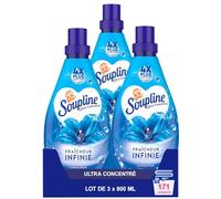 SOUPLINE - Adoucissant Fraîcheur Infinie Caresse d'Azur - Ultra Concentré - Lot de 3 x 800ml