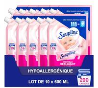 SOUPLINE - Berlingot Eco-Recharge Adoucissant à Diluer - Formule Hypoallergénique Peaux Sensibles - Douceur Irrésistible - Lot de 10 Recharges x 600ml