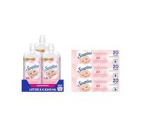 Soupline - Pack Familial Hypoallergénique | Lot 3x1,35L Adoucissant Douceur & Soin + 3 Boîtes 20 Lingettes Sèche-Linge - Linge Doux et Délicat