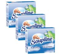 SOUPLINE Sachets Armoire Rafraîchissants, Parfum Air Frais, Désodorise et Parfume votre Linge Pendant 6 Semaines, Neutralise les Odeurs, 1 Boîte avec 3 Sachets (Lot de 3)