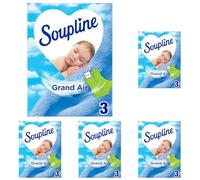 SOUPLINE Sachets Armoire Rafraîchissants, Parfum Air Frais, Désodorise et Parfume votre Linge Pendant 6 Semaines, Neutralise les Odeurs, 1 Boîte avec 3 Sachets (Lot de 5)