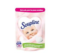 SOUPLINE Tablettes Adoucissantes Coeur Hypoallergénique*, Parfume le Linge de Maison, Testé dermatologiquement, Soupline Adoucissant Linge, Assouplissant Coeur 28 Tablettes = 28 Lavages
