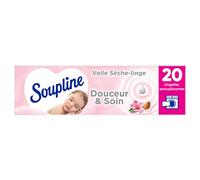 SOUPLINE - Voiles Sèche-Linge Adoucissants Douceur & Soin - Parfument agréablement le Linge - 20 Lingettes à Disposer dans le Sèche-Linge