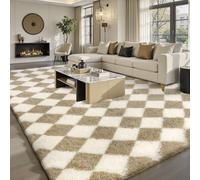 Sour Lemon Tapis à carreaux pour salon - Beige et blanc - Antidérapant - Super doux et moelleux - Pour chambre à coucher - 200 x 300 cm - Poils épais - Ne perd pas ses poils