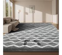 Sour Lemon Tapis De Salon Poils Longs Grand Tapis de Sol Doux et Moelleux pour Chambre Design Moderne Dessous Antidérapant Lavable, Tapis Rayé Gris Clair et Blanc, 200x300 cm