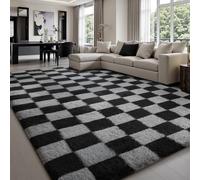 Sour Lemon Tapis pour salon, tapis à carreaux pour chambre à coucher, lavable, antidérapant, extra large et moelleux pour chambre d'enfant, dortoir, couleur : noir/gris, dimensions : 140 x 200 cm
